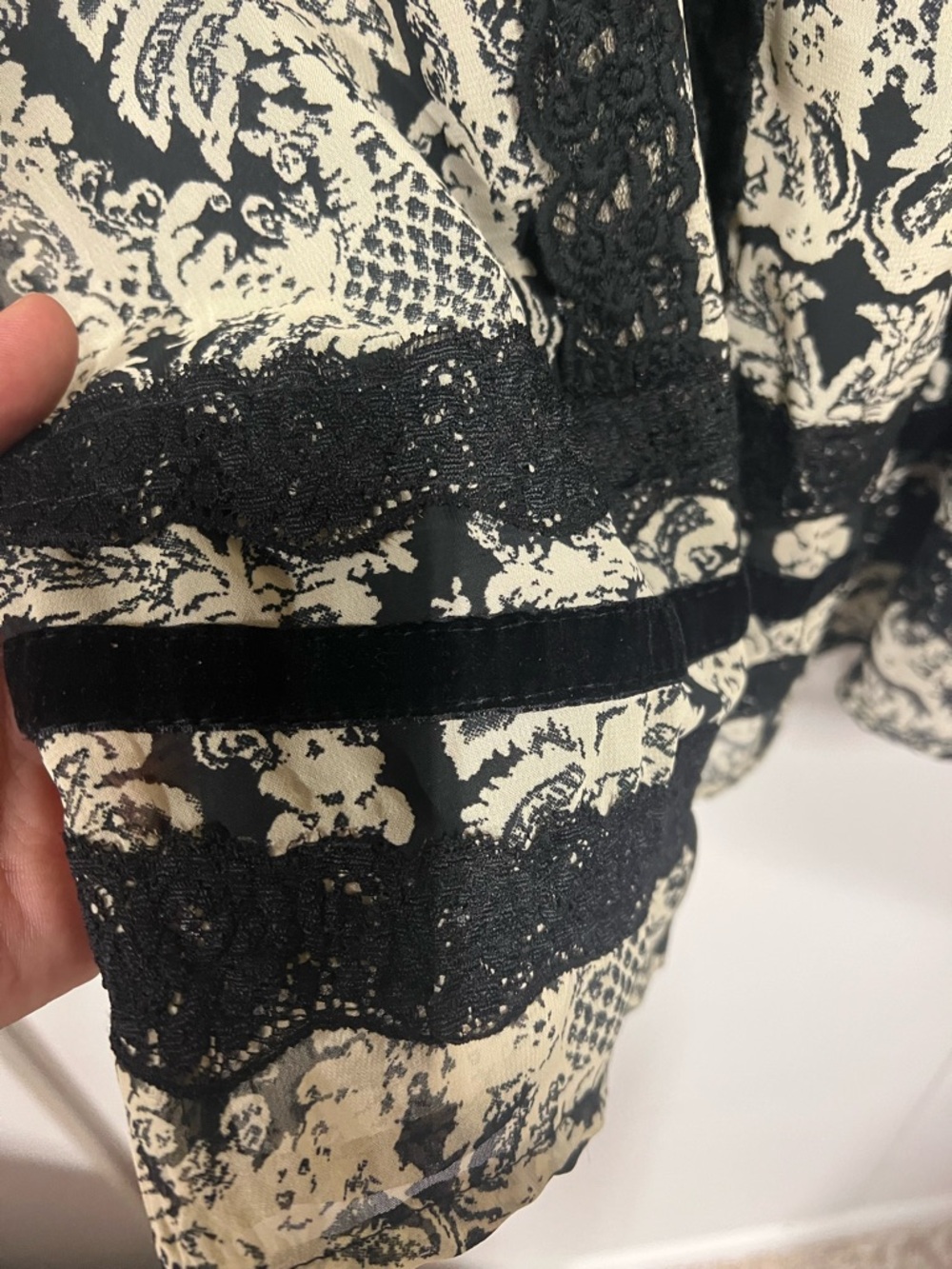 New - Double D Ranch Boho Western Dress in Black & Cream with Lace Tassel Tie - Picture 7 of 10